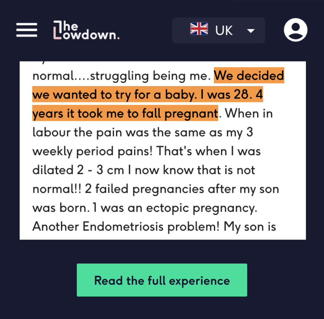 Trying to conceive experience by a lowdown community member